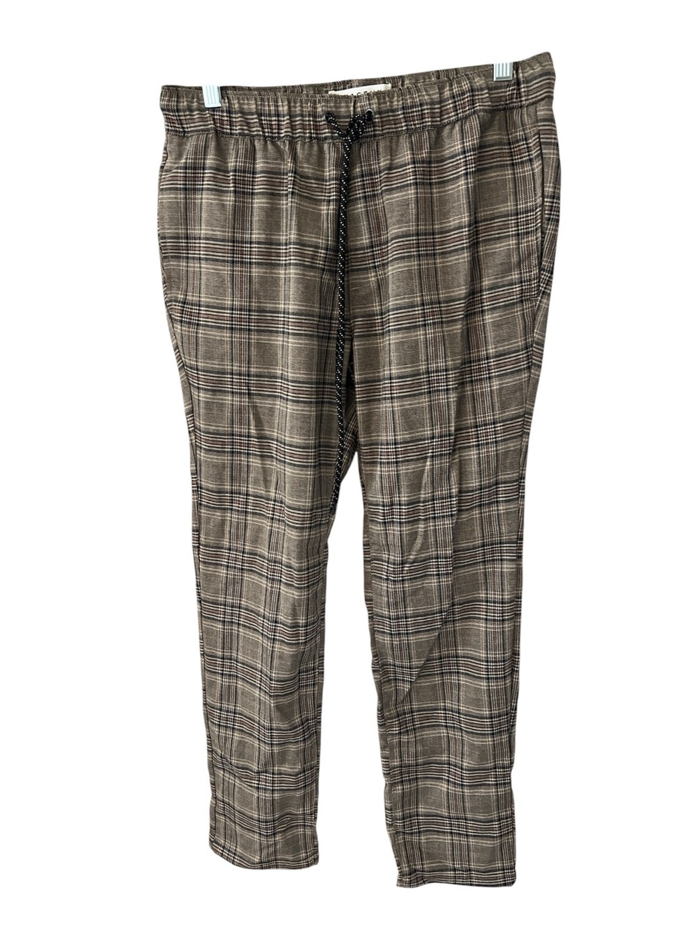 PacSun Men's Plaid Drawstring Trousers in Brown and Black S